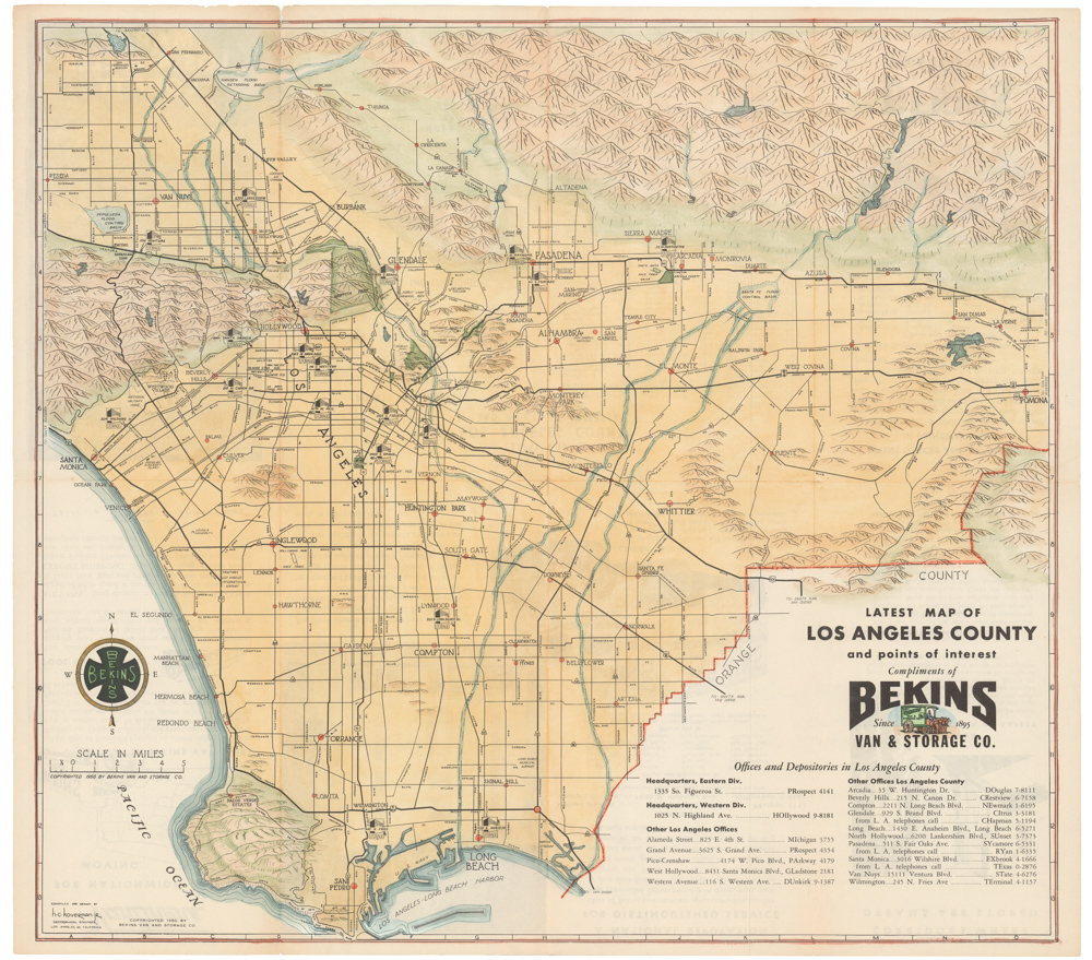 Latest map of Los Angeles county and points of interest.