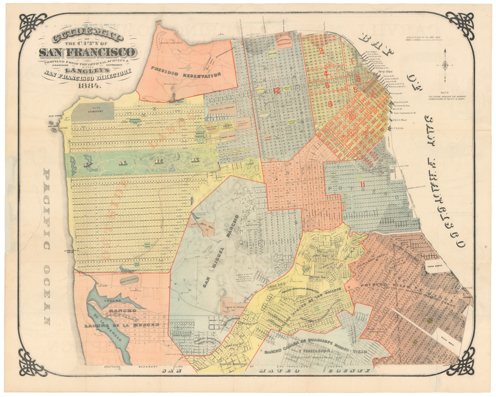 Guide Map of The City of San Francisco compiled from the Official Surveys & Engraved Expressly For Langley's San Francisco Directory 1884