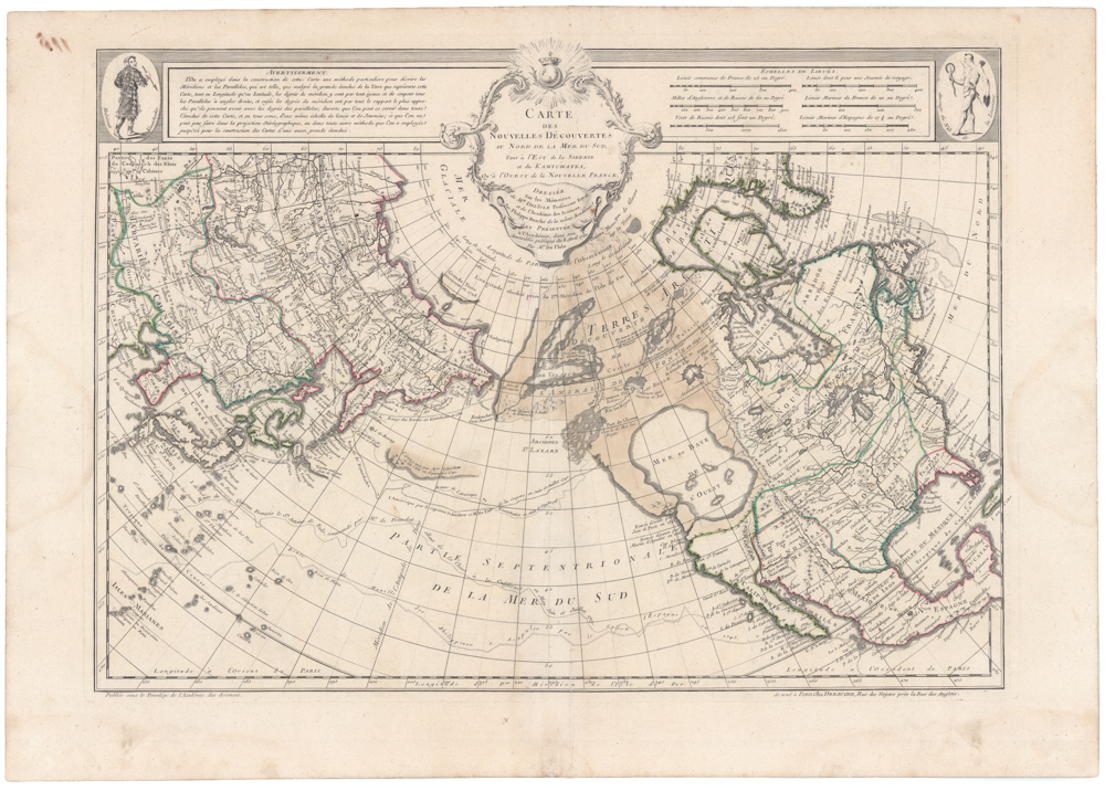 Carte Des Nouvelles Decouvertes Au Nord de la Mer de Sud, Tant a l'Est de la Siberie et du Kamtchatcka, Qu'a l'Ouest de la Nouvelle France, Dressee sur les Memoires...1750