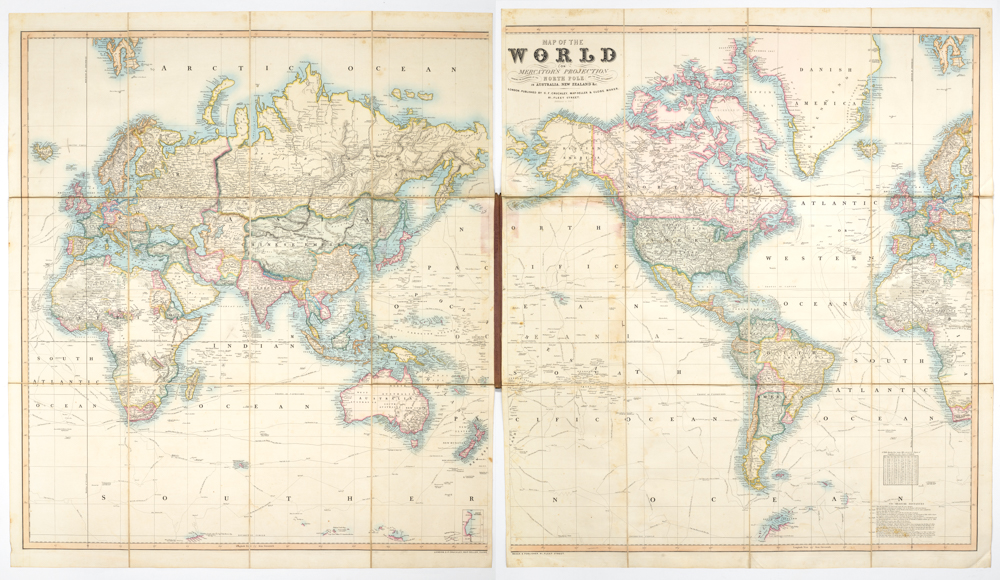 Map of the World on Mercator's Projection showing the Discoveries at the North Pole and the New Settlements in Australia and New Zealand &c. additions to 1855