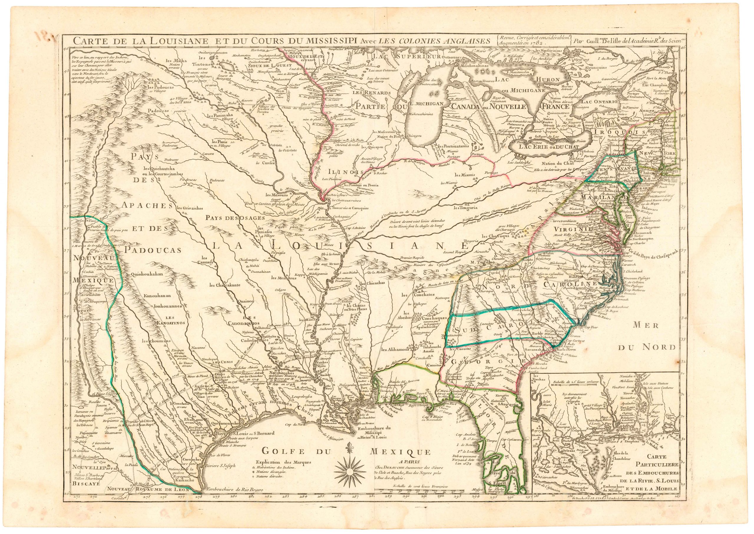 Carte De La Louisiane Et Du Cours Du Mississipi Avec Les Colonies Anglaises.