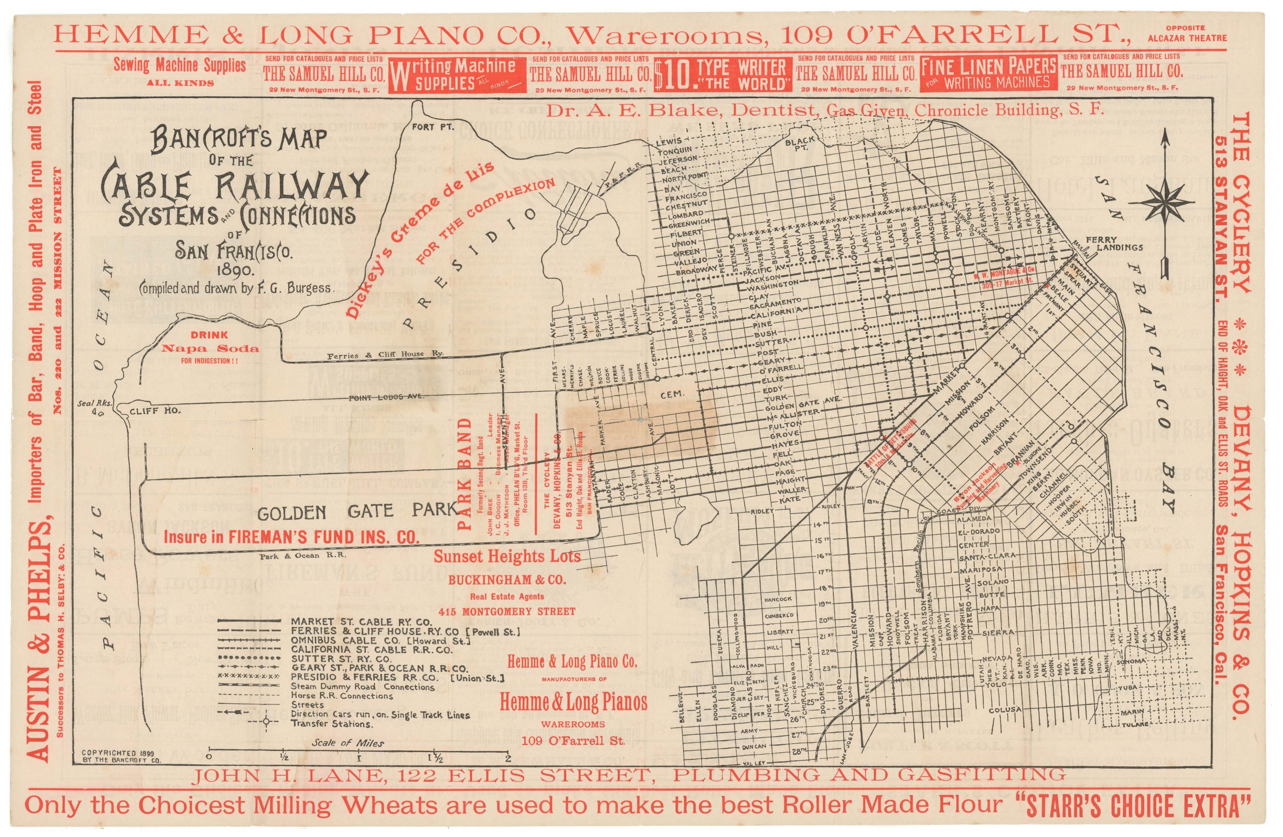 Bancroft's Map of the Cable Railway System and Connections of San Francisco. 1890.