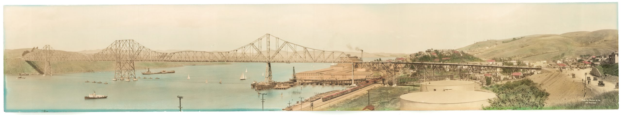 Panoramic photograph of Crockett, CA, Carquinez Bridge, California and Hawaiian Sugar Company