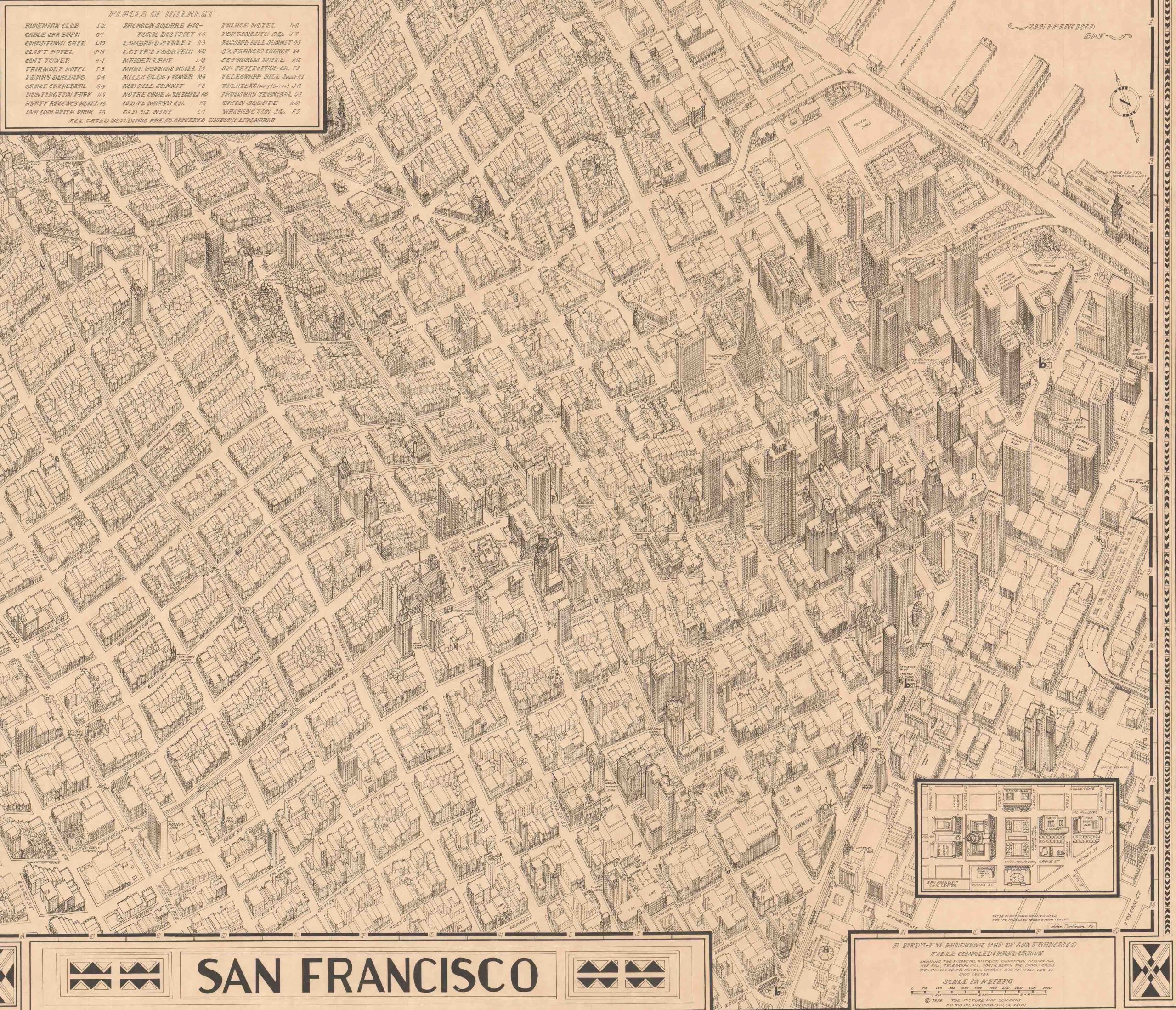A bird's-eye panoramic map of San Francisco