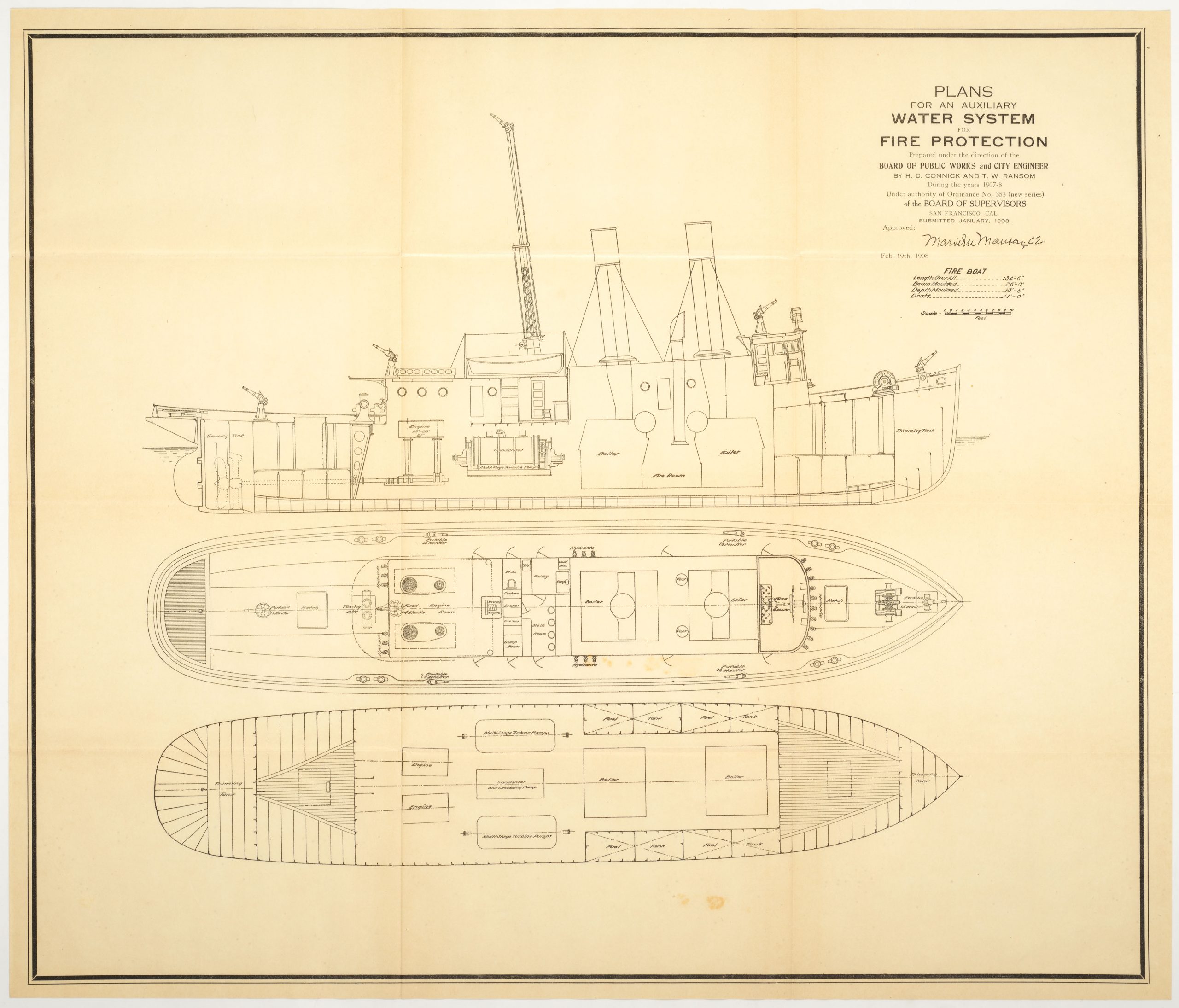 5-sheet set showing San Francisco's post-1906 earthquake water supply [SF's first fireboat!]