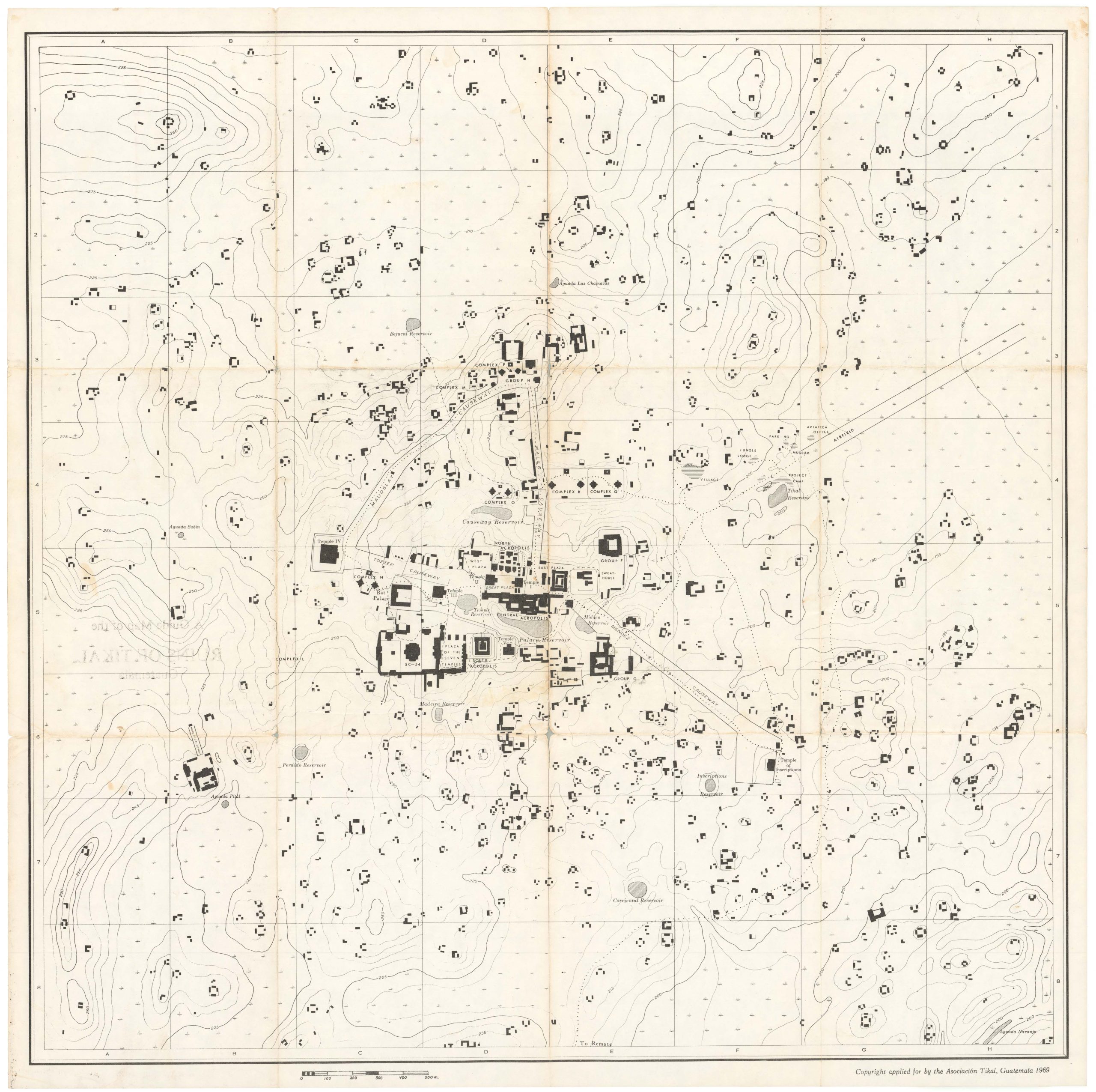 A Guide Map of the RUINS OF TIKAL Guatemala.