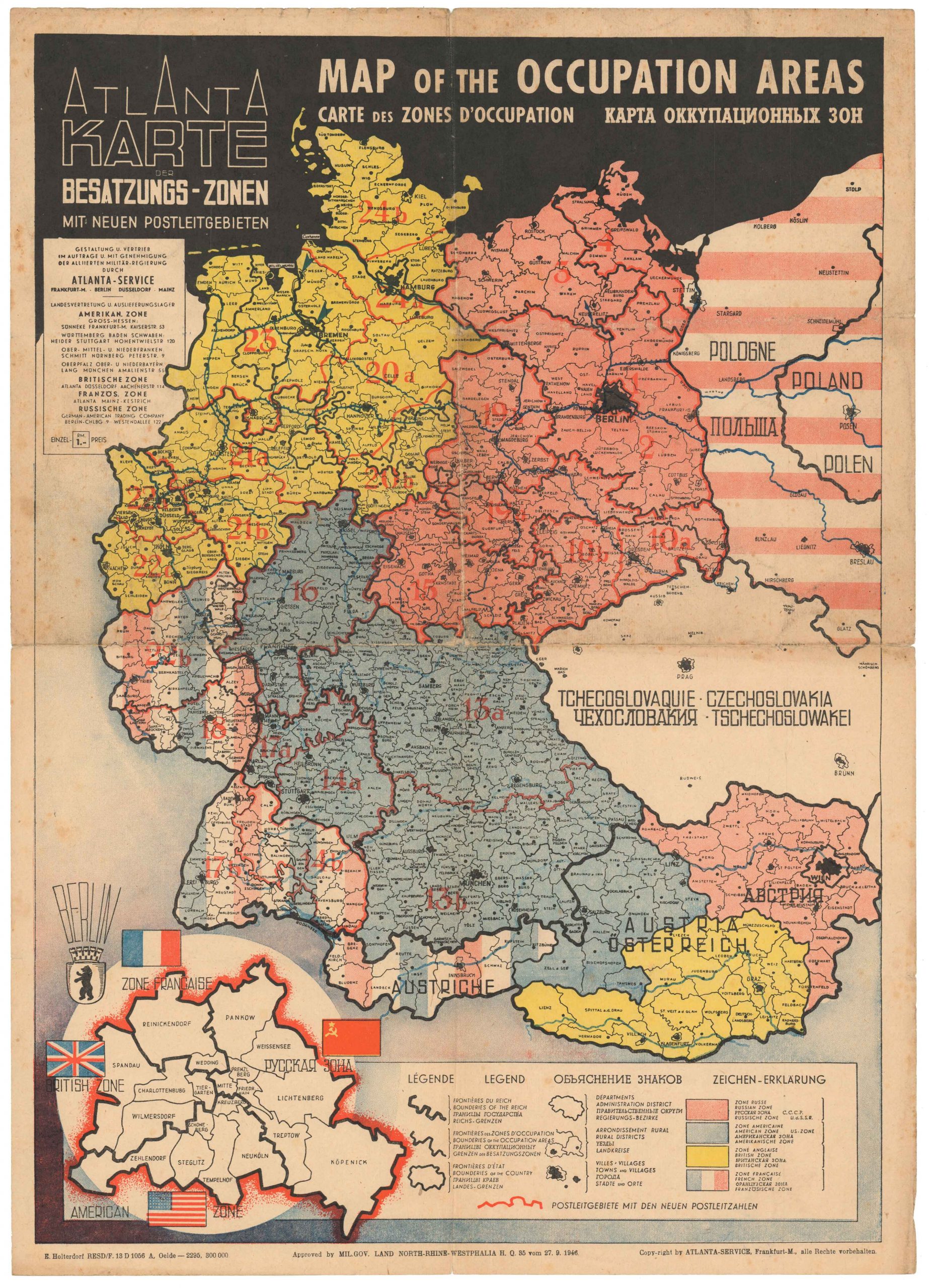 Atlanta Karte der Besatzungszonen mit neuen Postleitgebieten; Map of ...