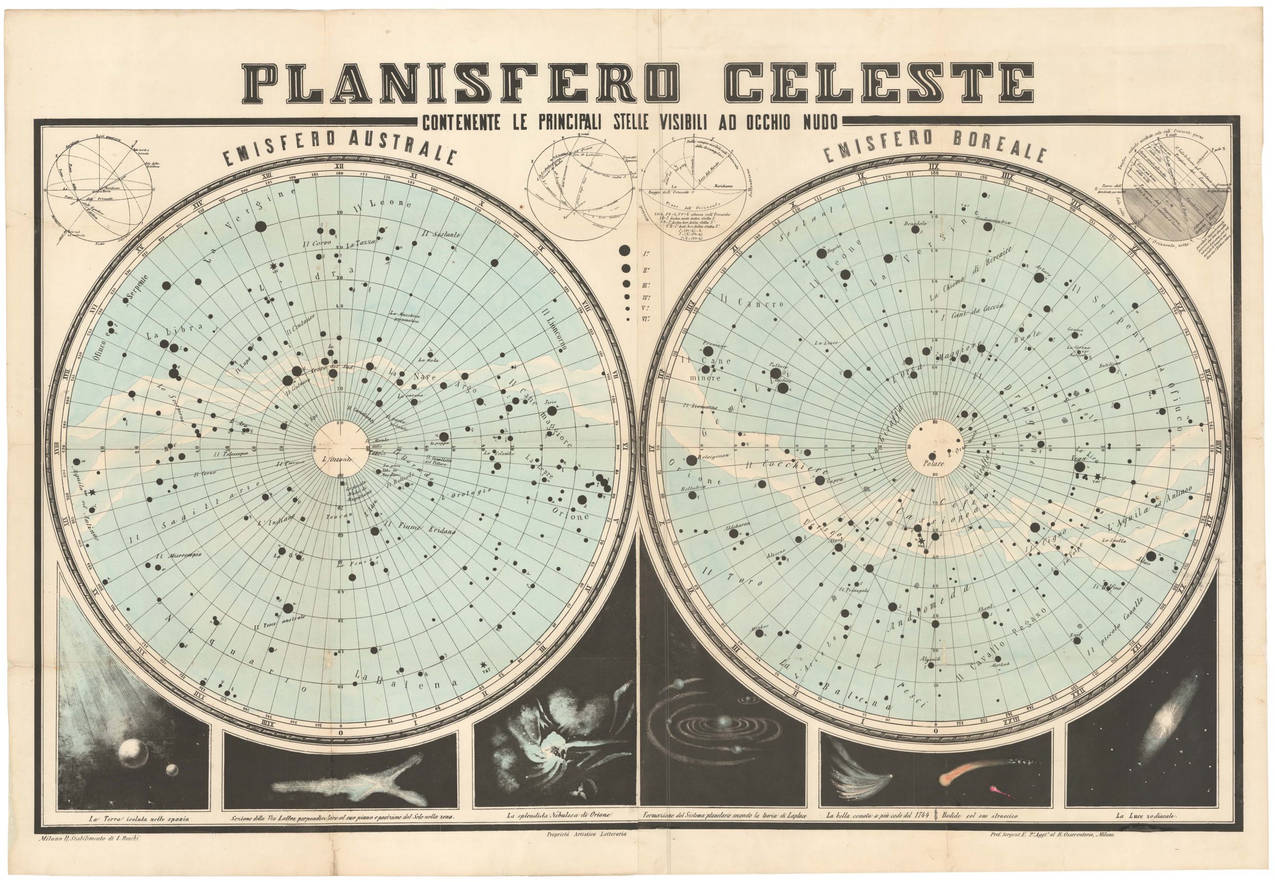 PLANISFERO CELESTE. Contenente le principali stelle visibili ad occhino nudo.