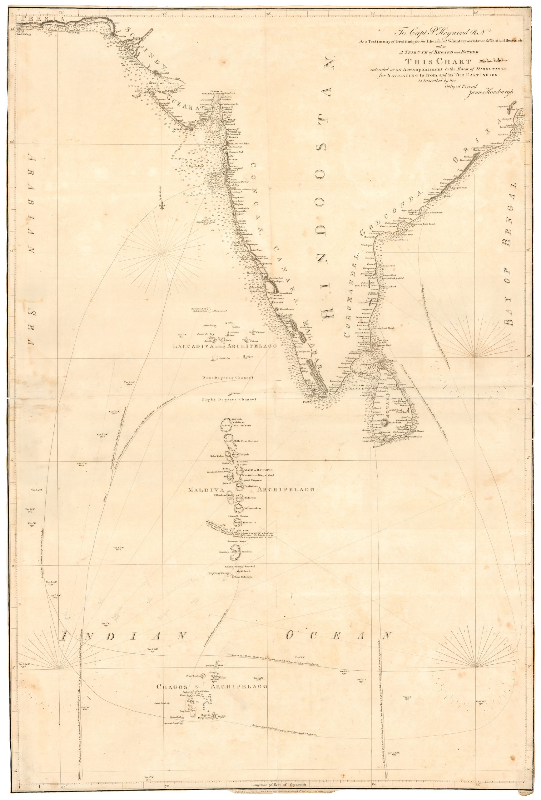 To Capt. P. Heywood...this chart... for navigating to from and in the East Indies