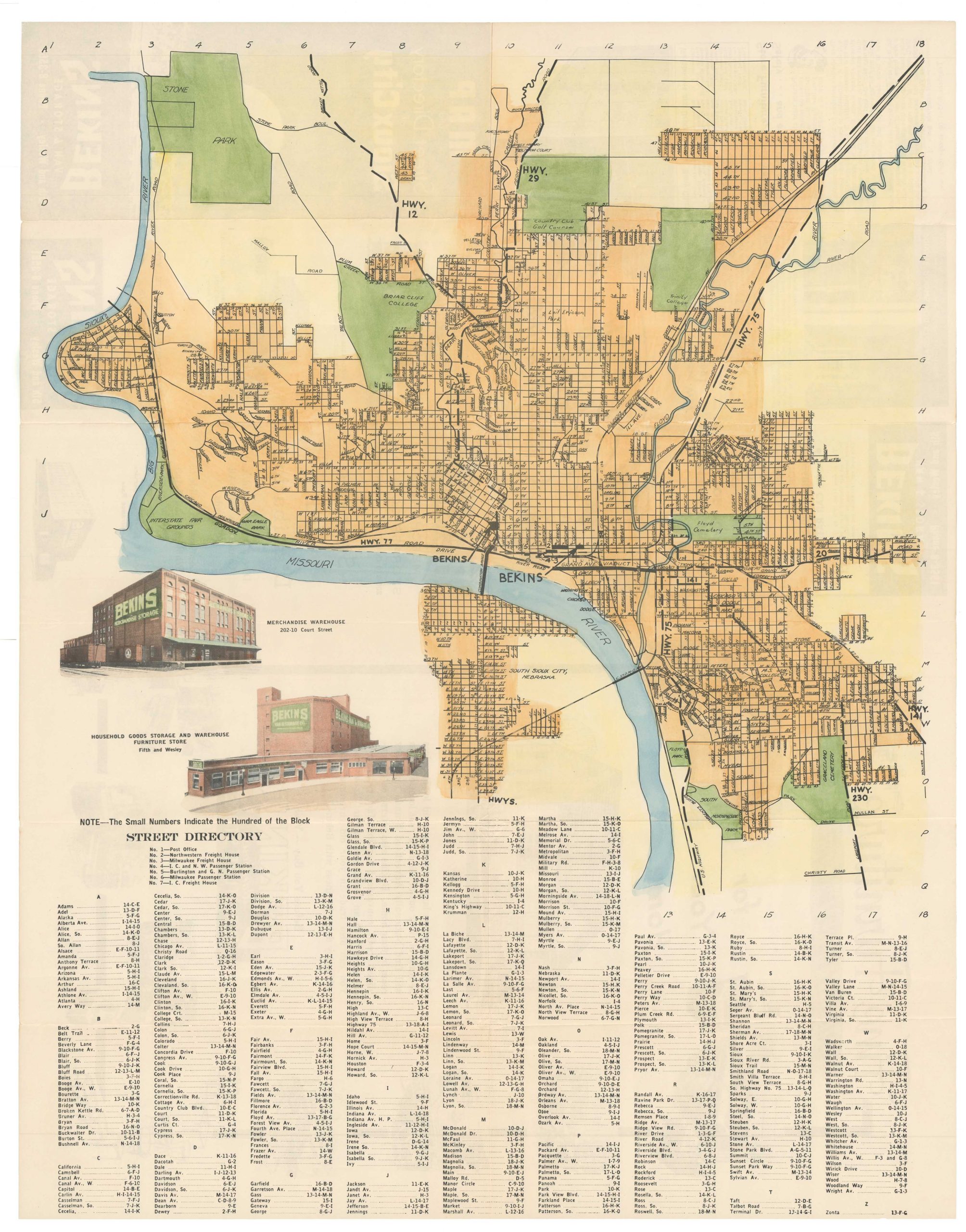 Map and Street Directory of Sioux City