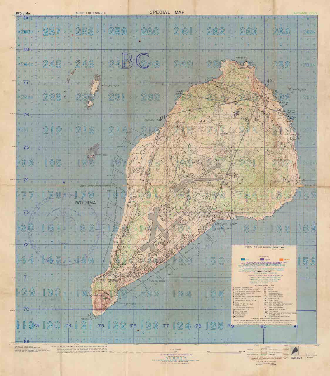 Special Air and Gunnery Target Map. Iwo Jima.