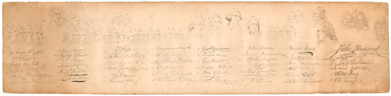 [Untitled] Portraits and facsimile signatures of 48 American patriots.