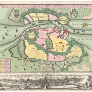 1740 Seutter Ground Plan of Copenhagen with Panoramic View.