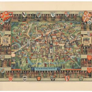 Large 1948 Pictorial Map of the Cambridge University with All College Arms...