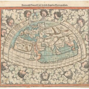 Sebastian Münster Ptolemaic World Map with Twelve Wind Heads, Enclosed Indian Ocean,...